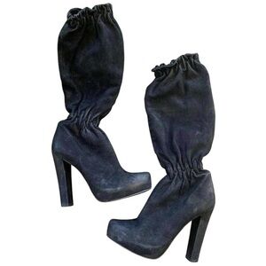 Miss Sixty Scotlyn Suede Leather Gray-Black Platform Knee Heel Boots US 8M 38.5M